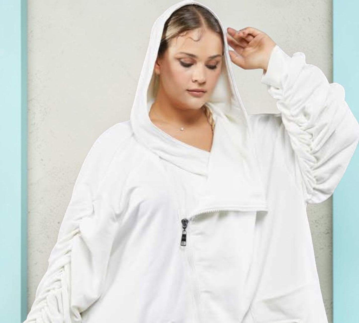 Plus Size White Asymmetrical Hooded Trench Coat - Above the Crowd Boutique