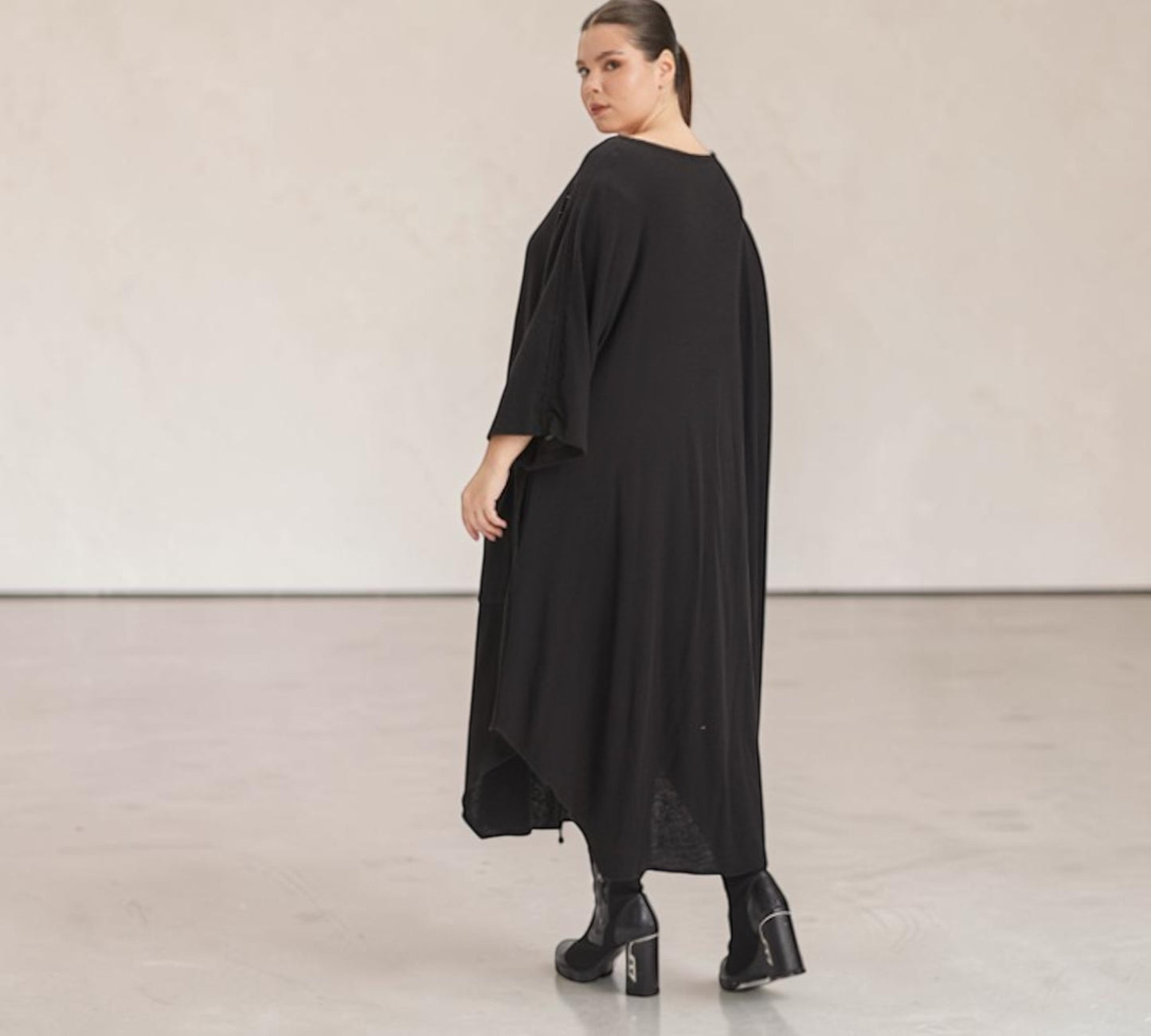 Plus Size Black Oversized Graphic Maxi Dress with Statement Buttons - Above the Crowd Boutique