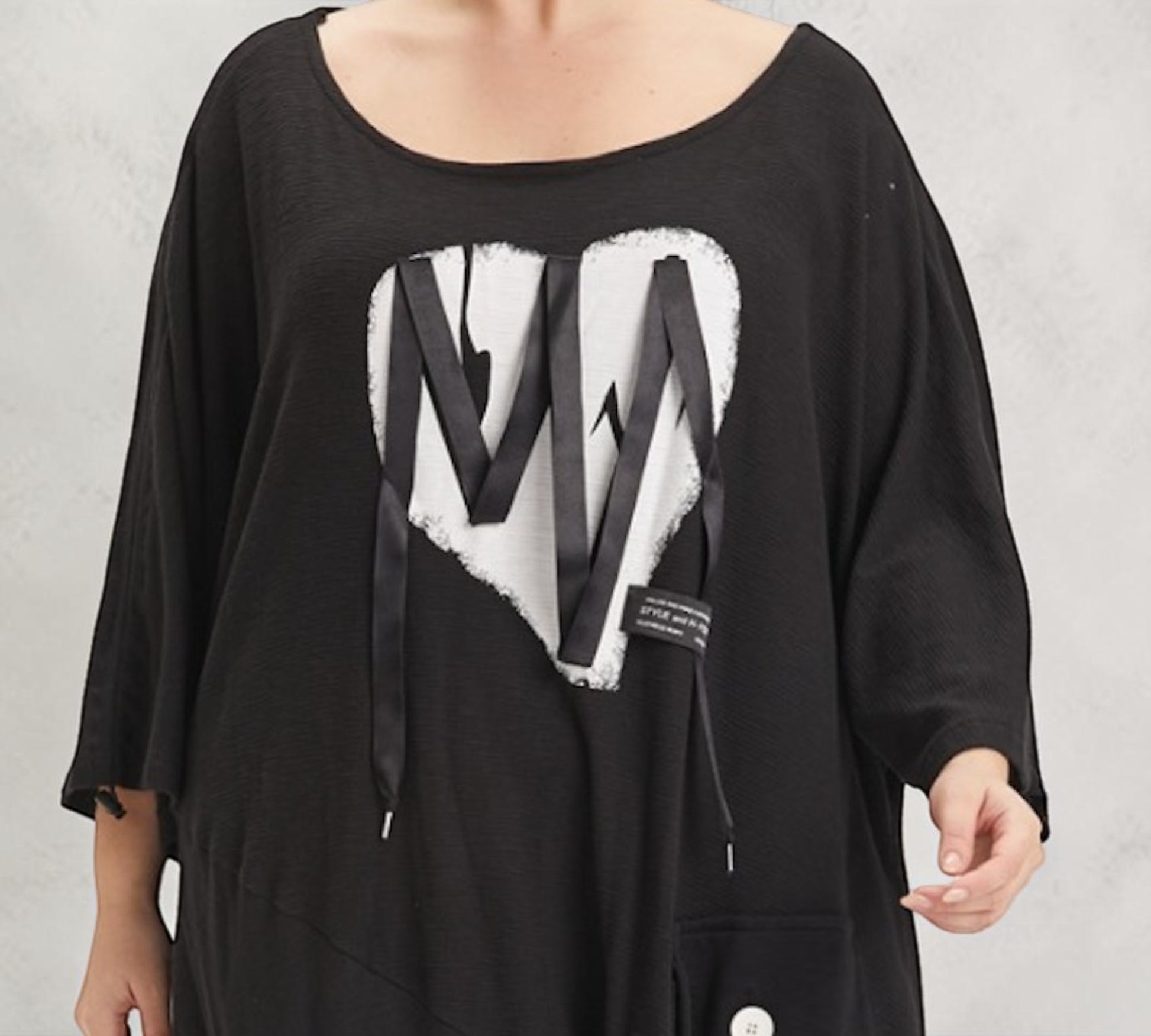 Plus Size Black Oversized Graphic Maxi Dress with Statement Buttons - Above the Crowd Boutique