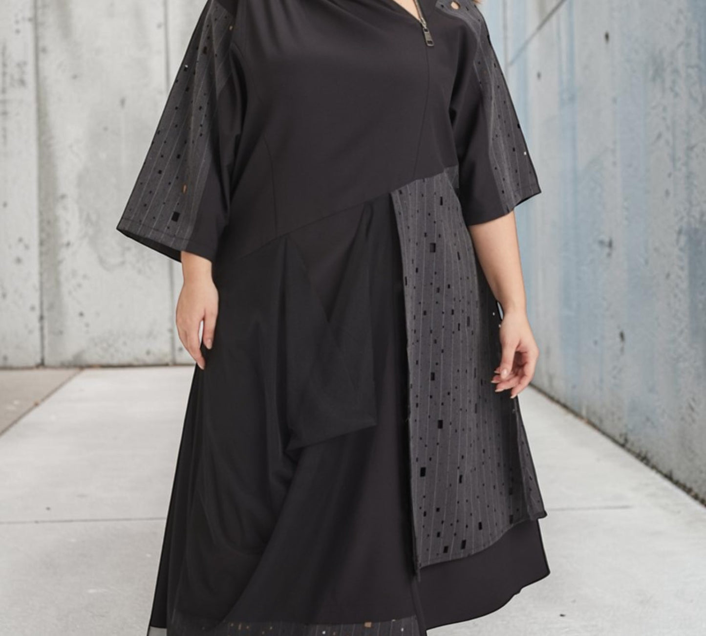 Black Asymmetrical Mixed-Media Midi Dress - Above the Crowd Boutique