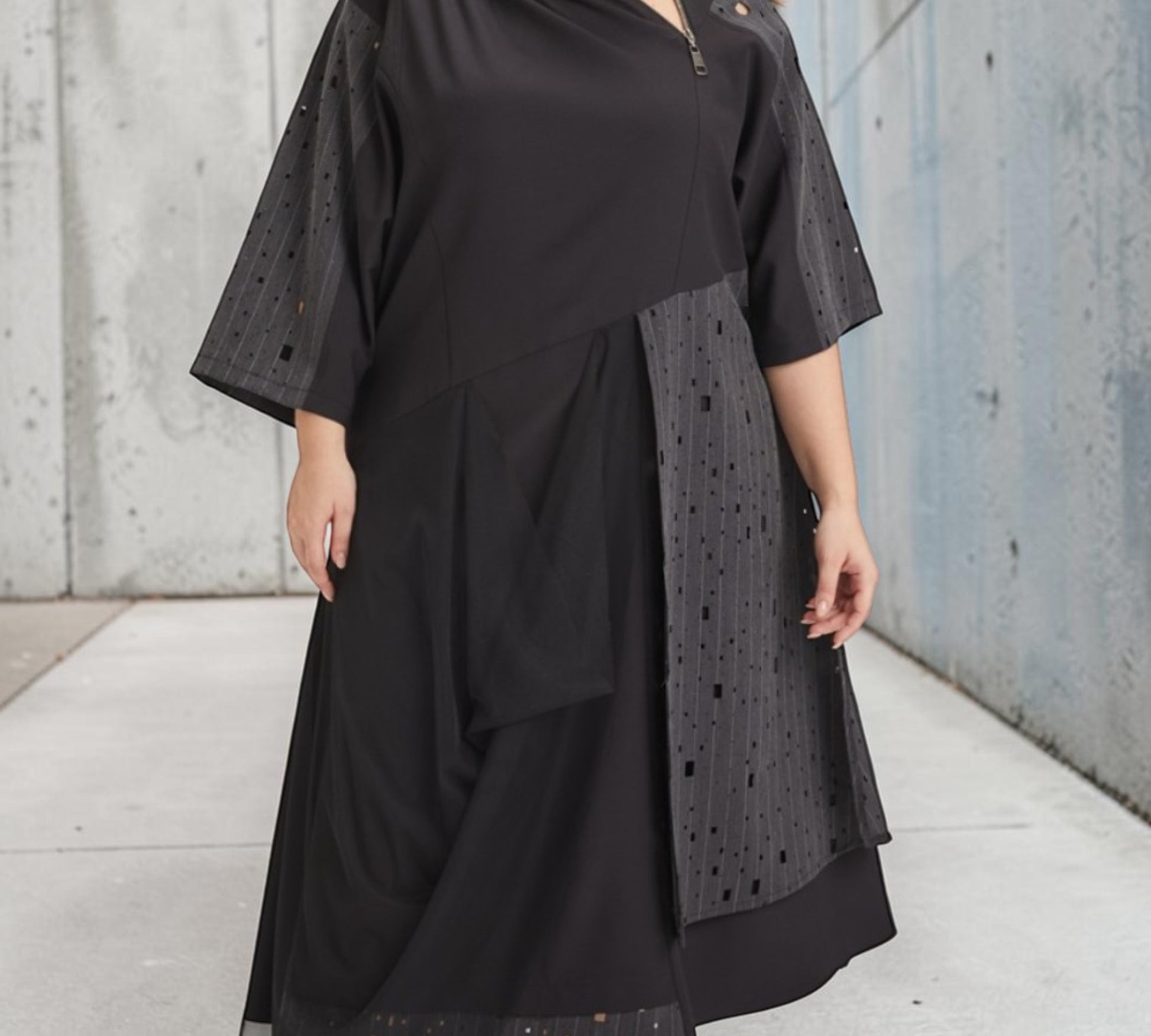 Black Asymmetrical Mixed-Media Midi Dress - Above the Crowd Boutique