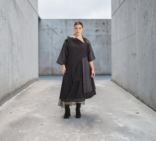 Black Asymmetrical Mixed-Media Midi Dress - Above the Crowd Boutique