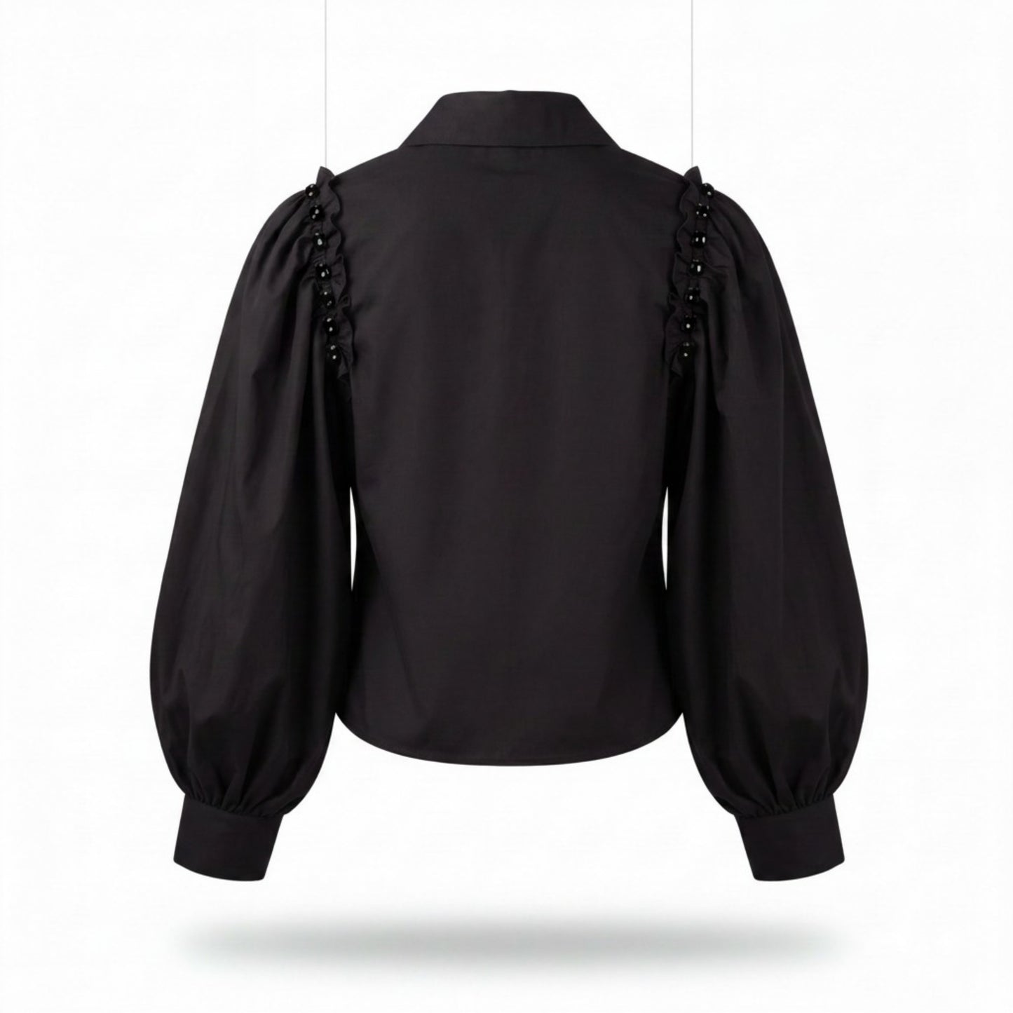 Puff-Sleeve Blouse with Heart Detail & Embellished Shoulders - Above the Crowd Boutique
