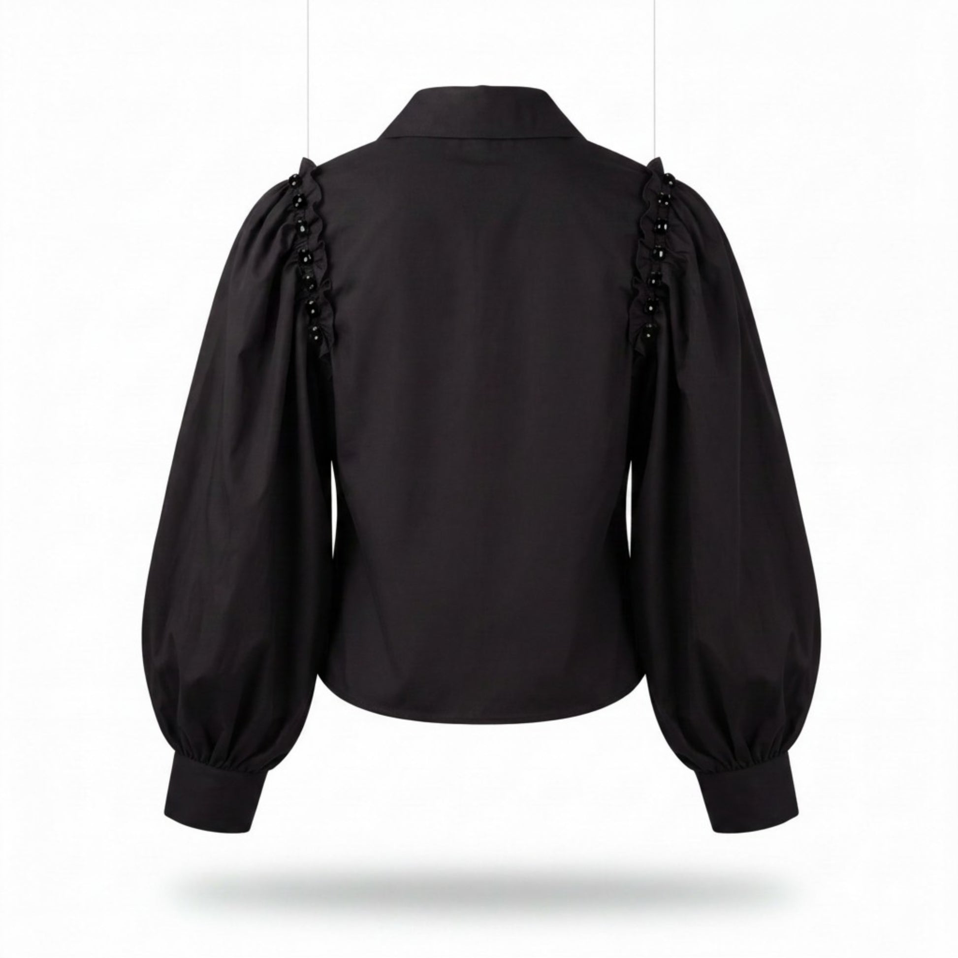 Puff-Sleeve Blouse with Heart Detail & Embellished Shoulders - Above the Crowd Boutique