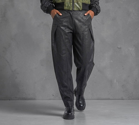 Black Faux Leather Sculpted Tapered Pants