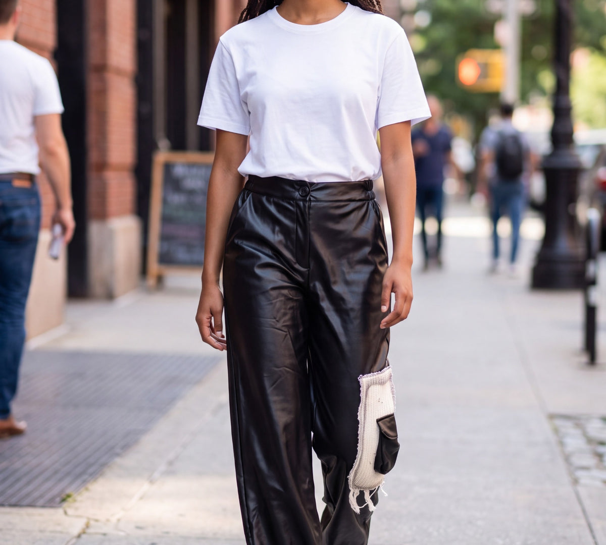 Black Faux Leather Wide-Leg Cargo Pants with Mixed-Media Patch Pockets - Above the Crowd Boutique