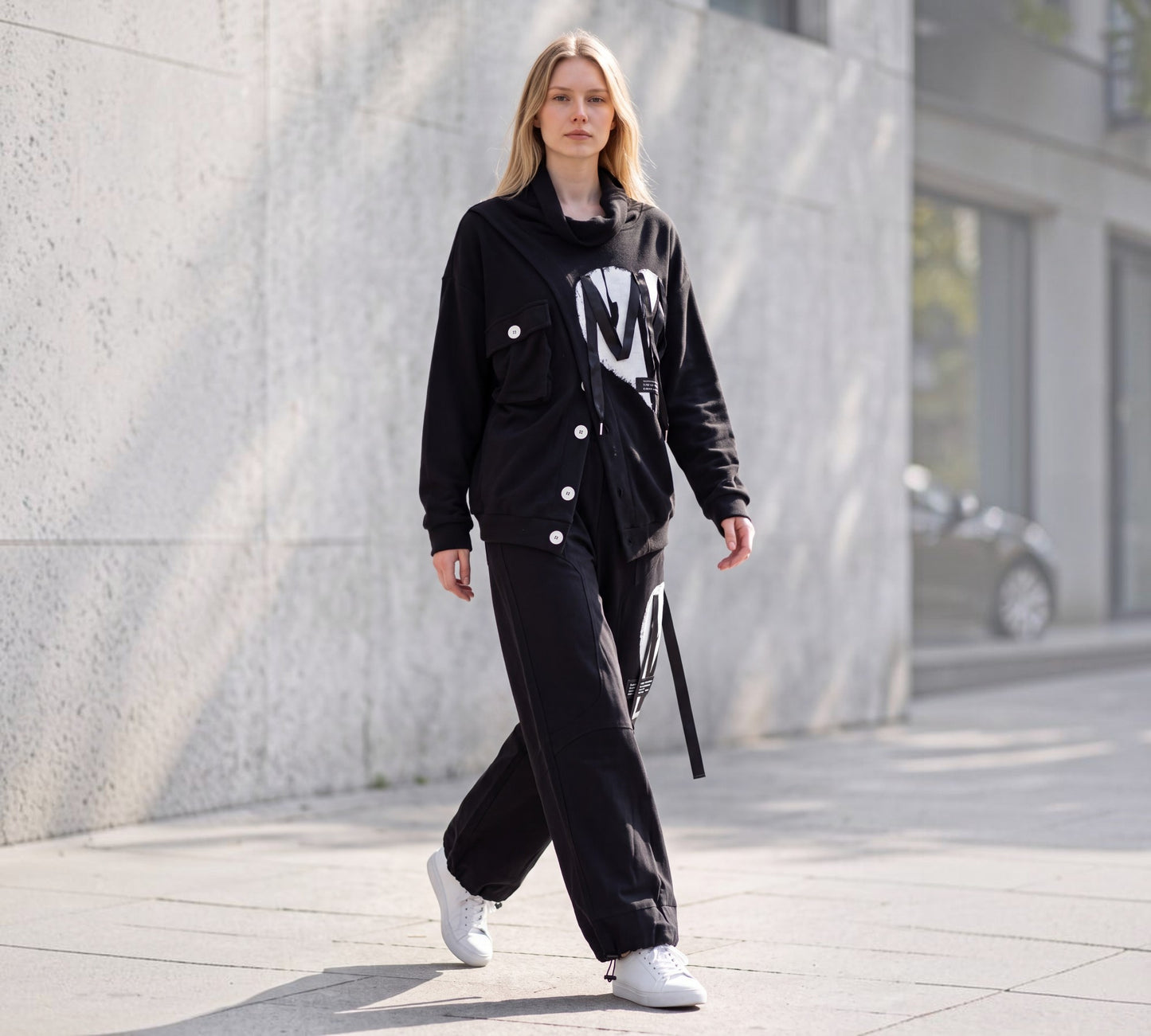 Wide-Leg Utility Pants with Graphic Ribbon Detail Above the Crowd Boutique