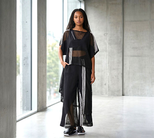 H-4 Mesh Layered Pants Suit - Above the Crowd Boutique