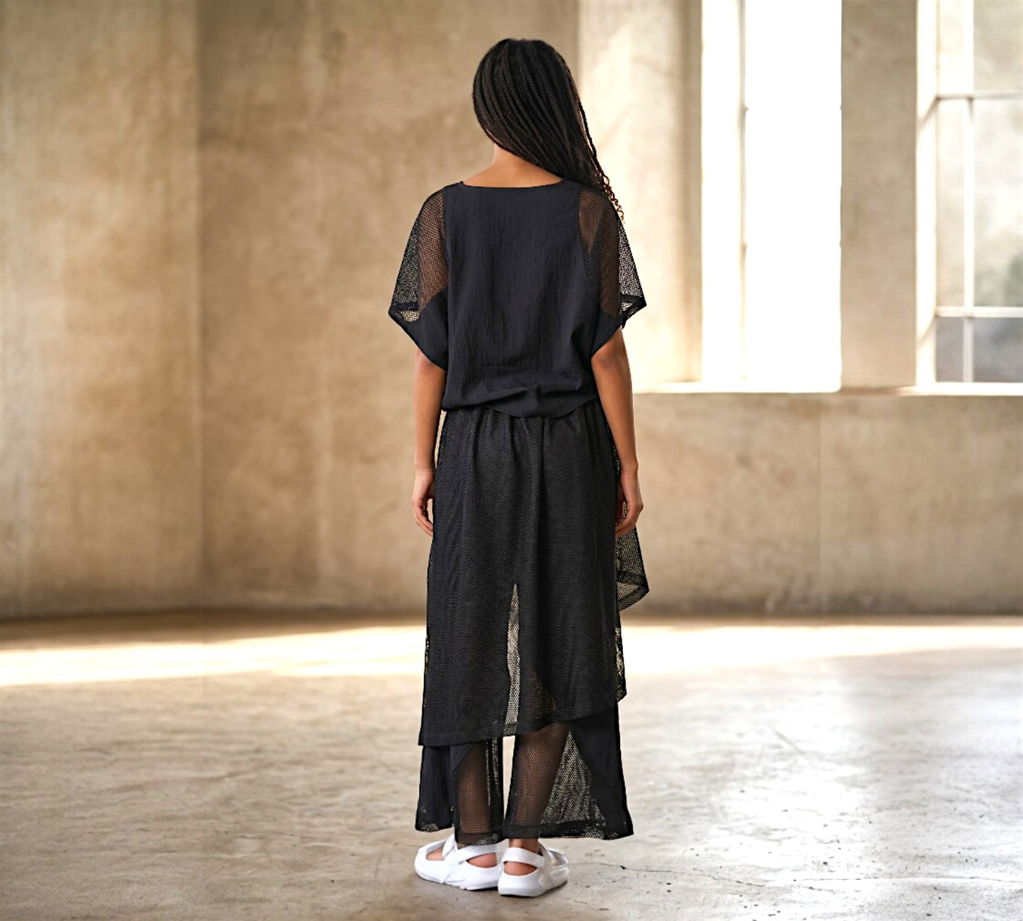 H-4 Mesh Layered Pants Suit - Above the Crowd Boutique