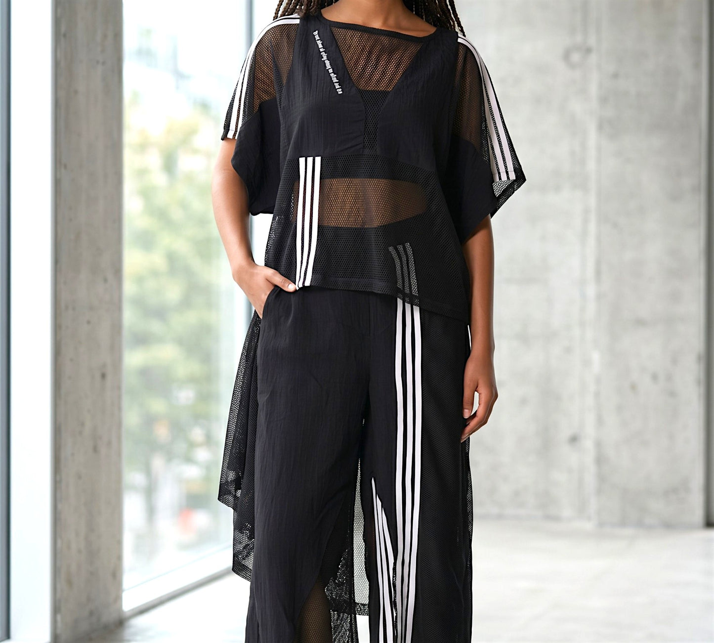 H-4 Mesh Layered Pants Suit - Above the Crowd Boutique