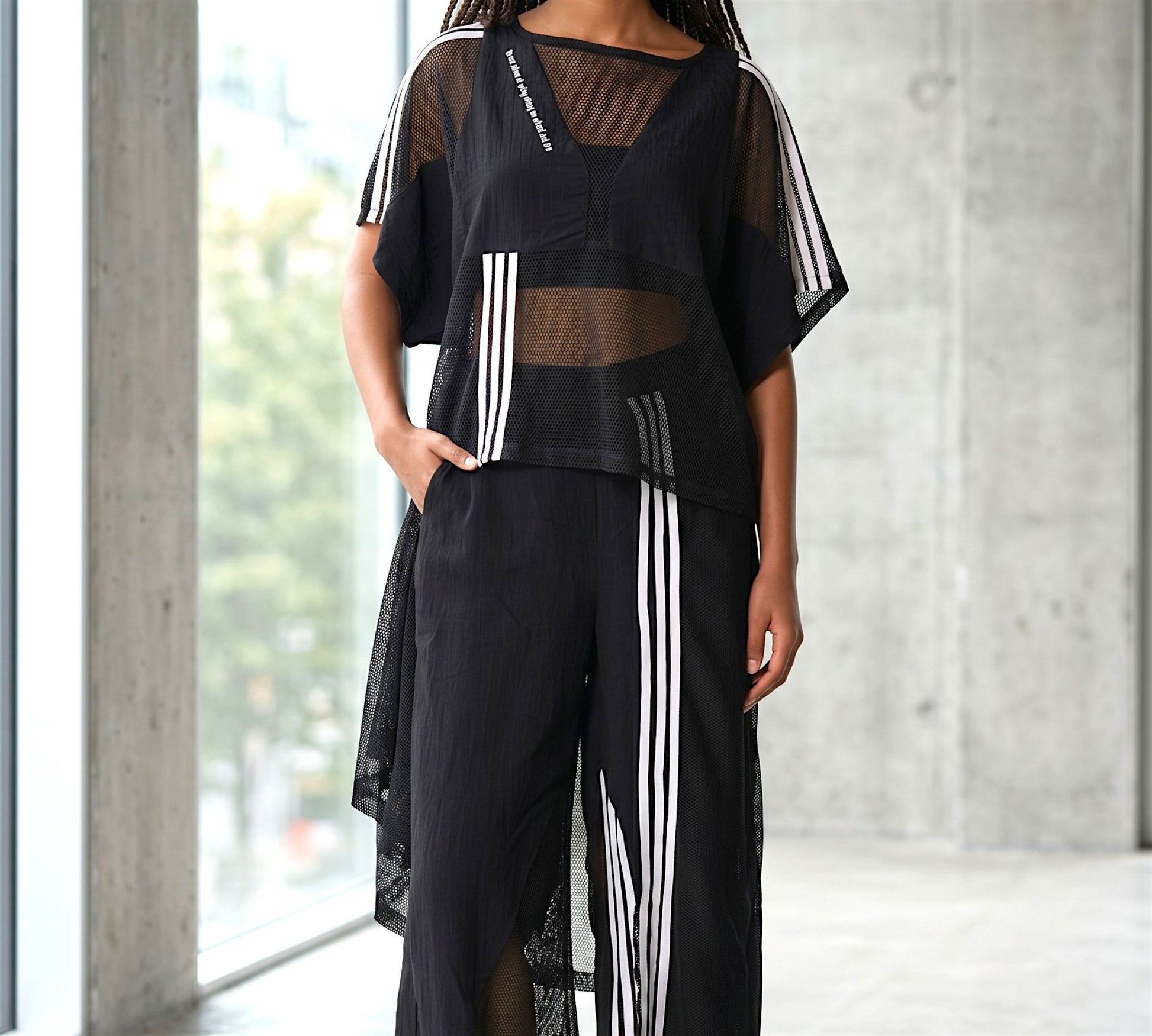 H-4 Mesh Layered Pants Suit - Above the Crowd Boutique