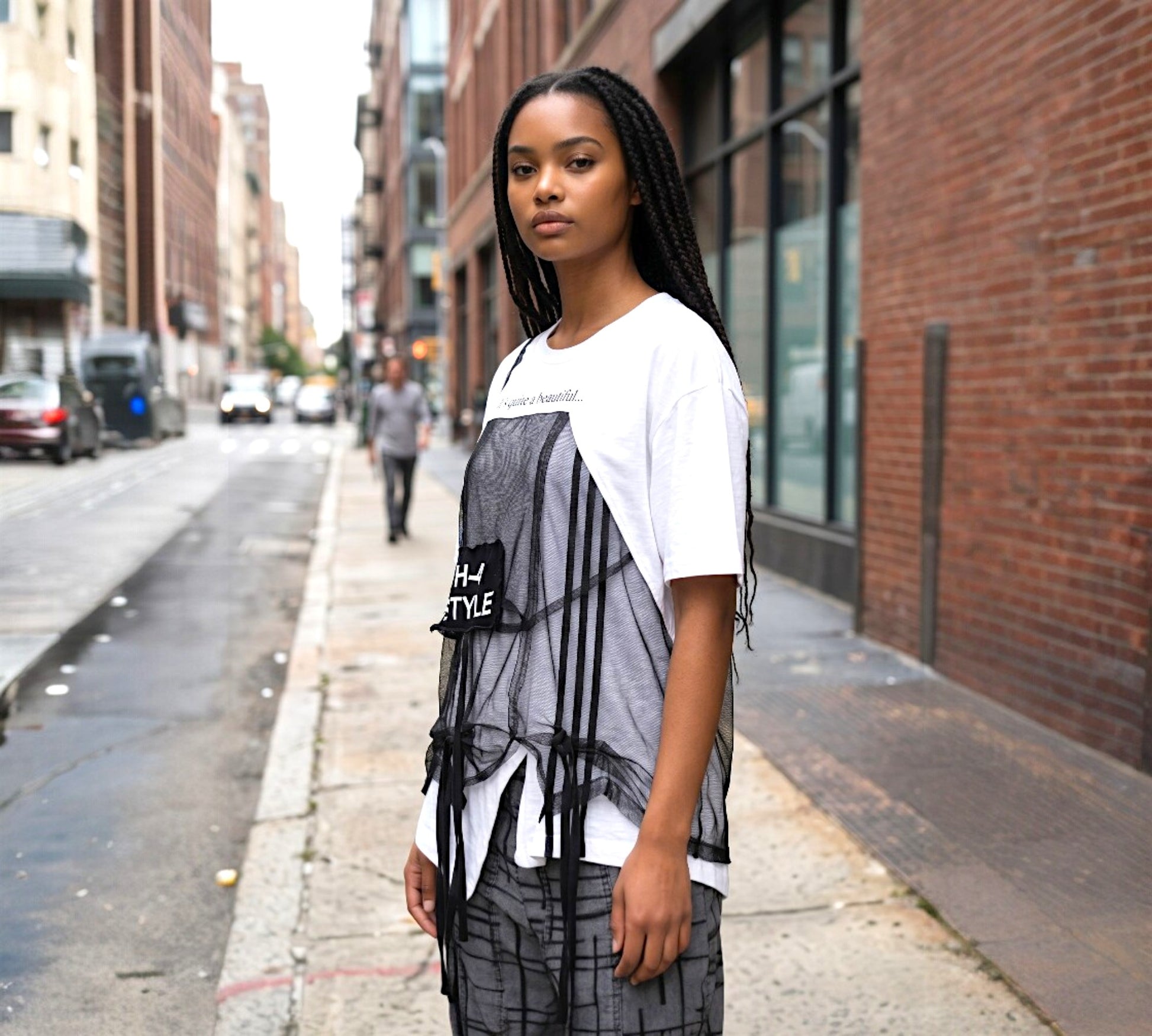 H-4 Layered Mesh Graphic T-Shirt - Above the Crowd Boutique