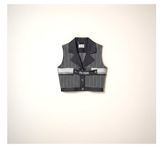 H-4 Pinstripe Cropped Tailored Vest - Above the Crowd Boutique