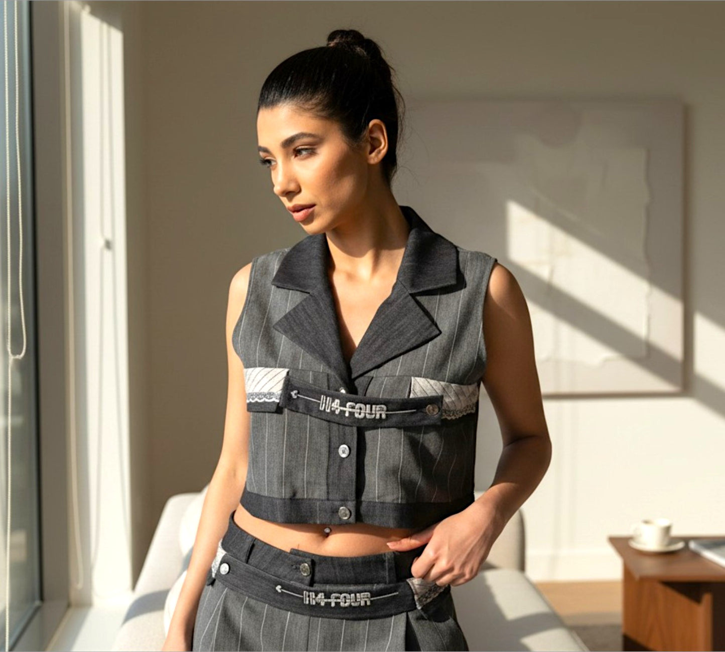 H-4 Pinstripe Cropped Tailored Vest - Above the Crowd Boutique