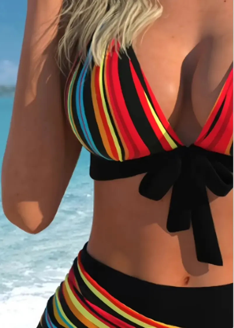 High Waist Striped Bikini Set - Retro Chic Swimsuit for Women Janes