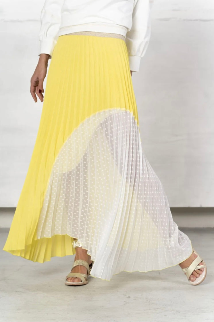 Elisa Cavaletti White and Yellow Pleated Skirt ELP233040601