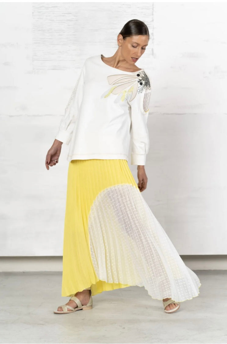 Elisa Cavaletti White and Yellow Pleated Skirt ELP233040601