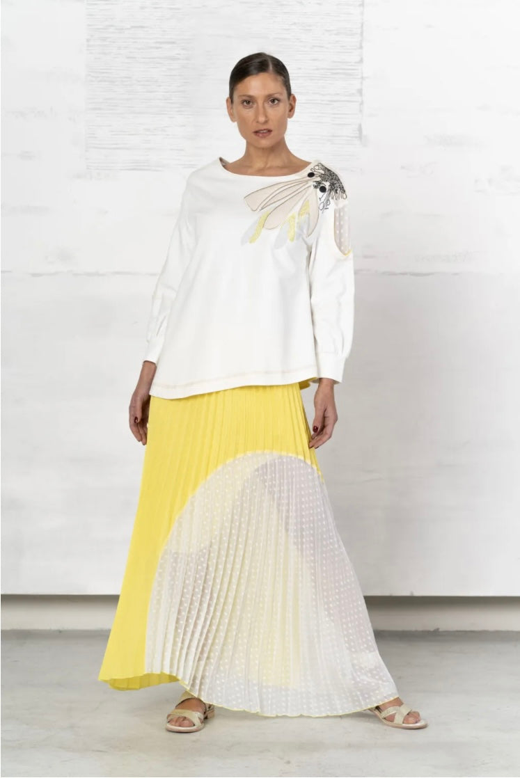 Elisa Cavaletti White and Yellow Pleated Skirt ELP233040601