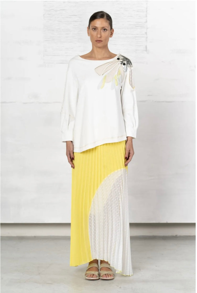 Elisa Cavaletti White and Yellow Pleated Skirt ELP233040601