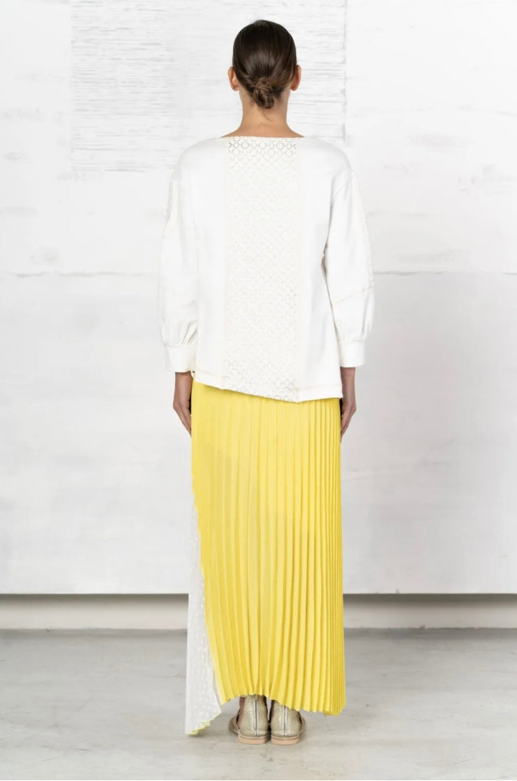 Elisa Cavaletti White and Yellow Pleated Skirt ELP233040601