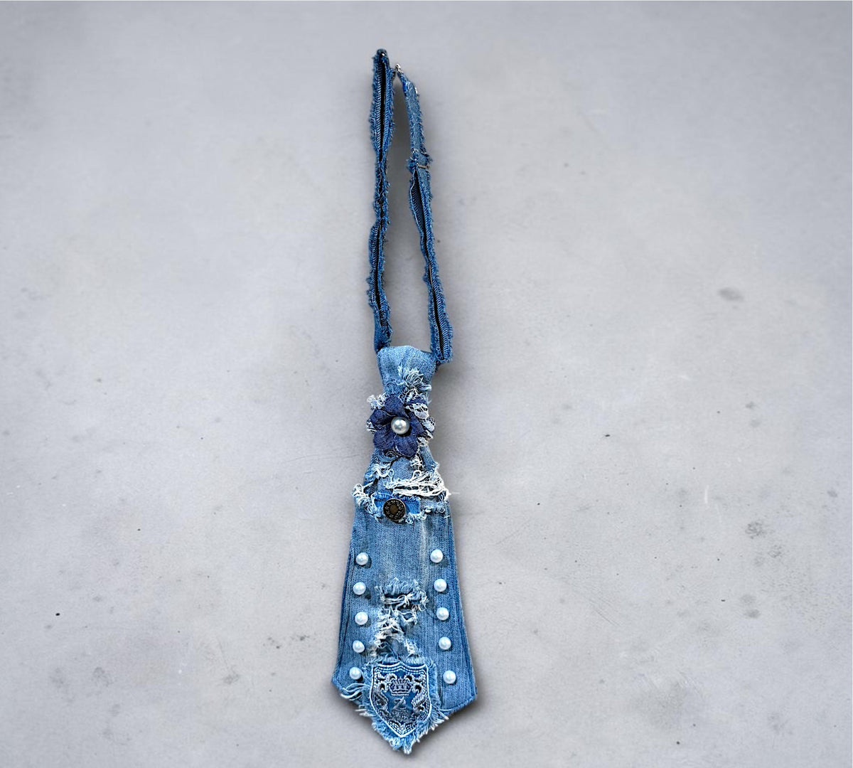 Handmade Distressed Denim Statement Necktie - Above the Crowd Boutique