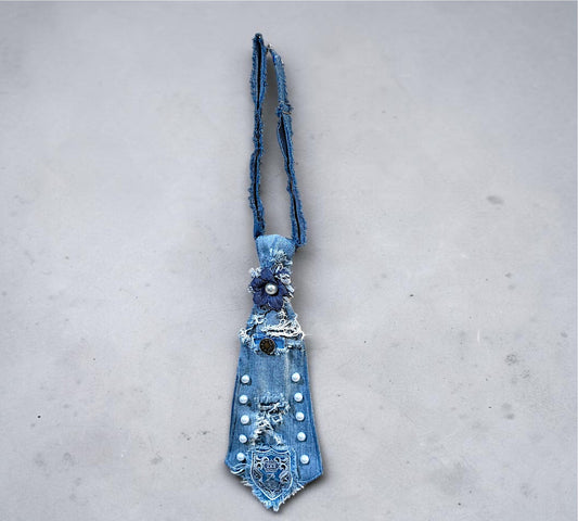 Handmade Distressed Denim Statement Necktie - Above the Crowd Boutique