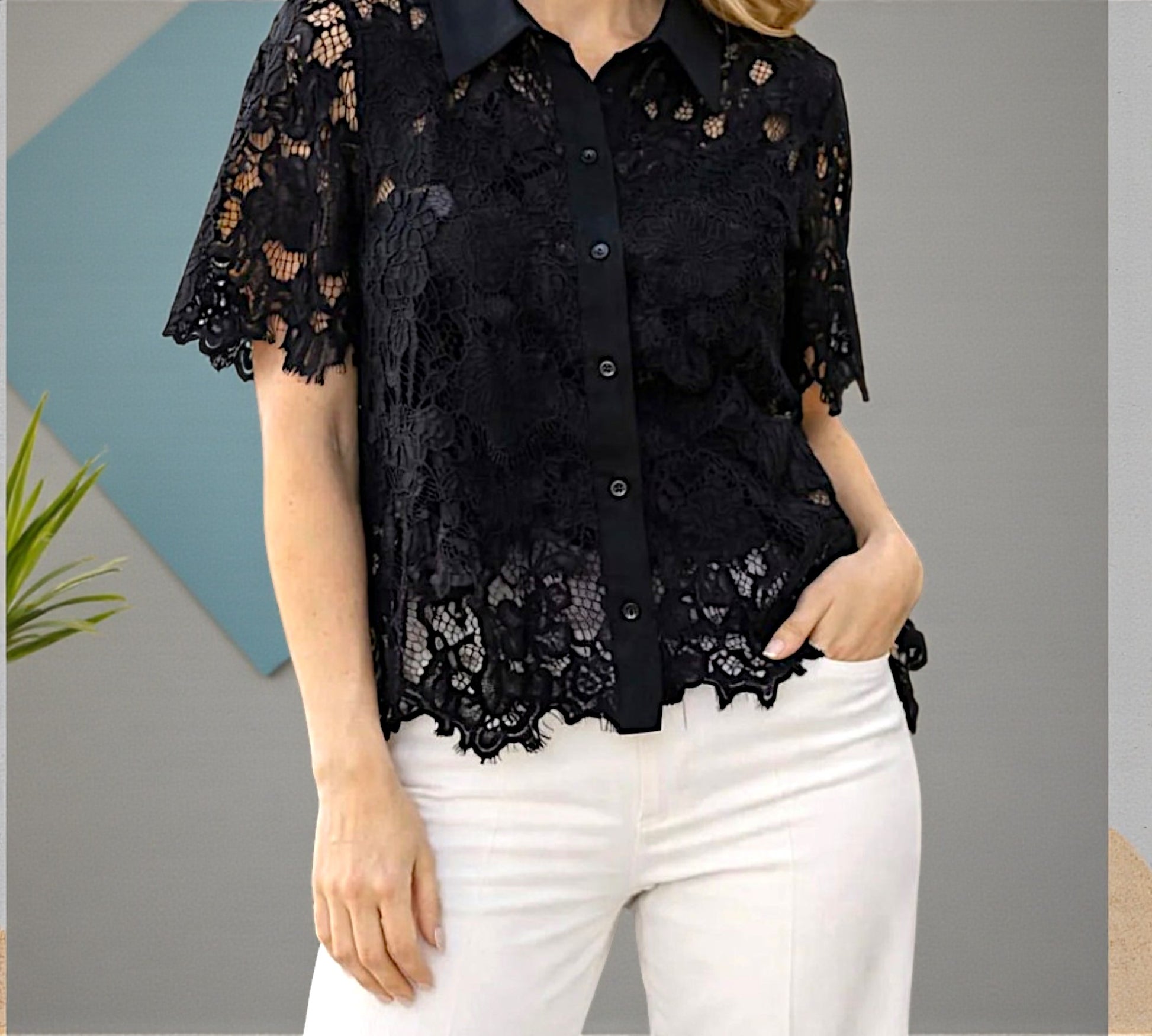 Fully Lined Crochet Mesh Shirt - Above the Crowd Boutique