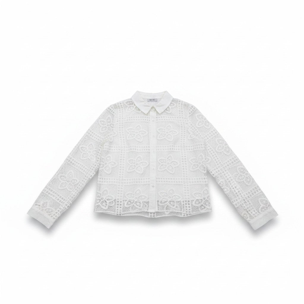 Floral Lace Mesh Button-Up Shirt - Above the Crowd Boutique