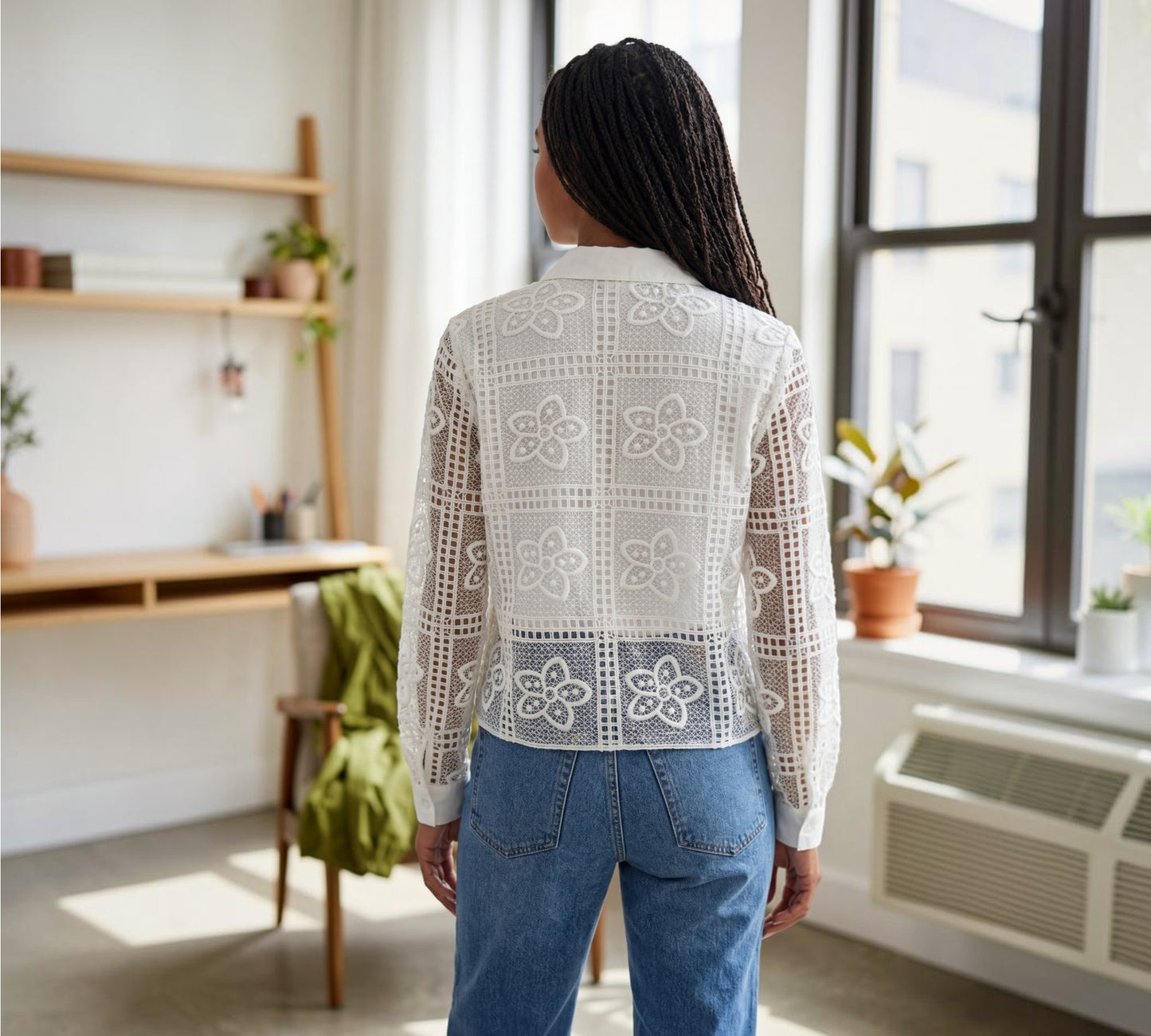 Floral Lace Mesh Button-Up Shirt - Above the Crowd Boutique