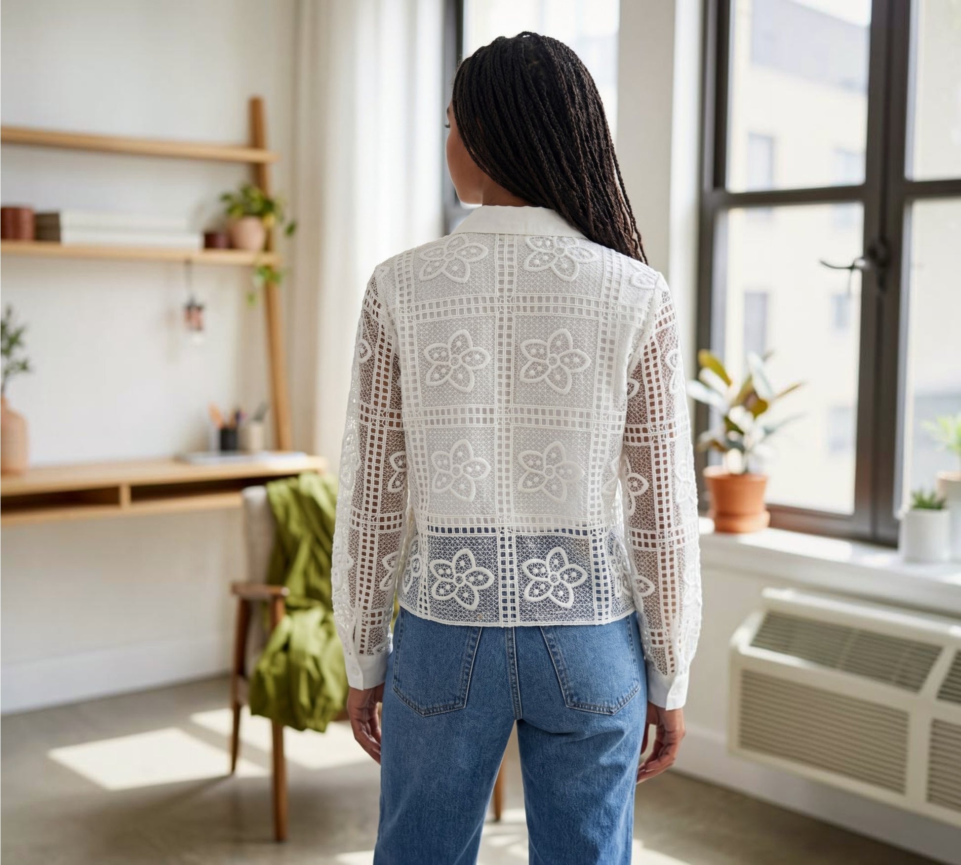 Floral Lace Mesh Button-Up Shirt - Above the Crowd Boutique