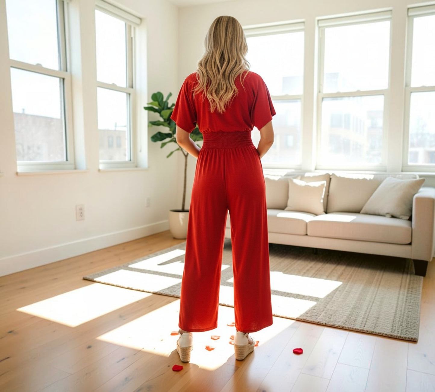 Plain Classy Slinky Wide Leg Jumpsuit - Above the Crowd Boutique