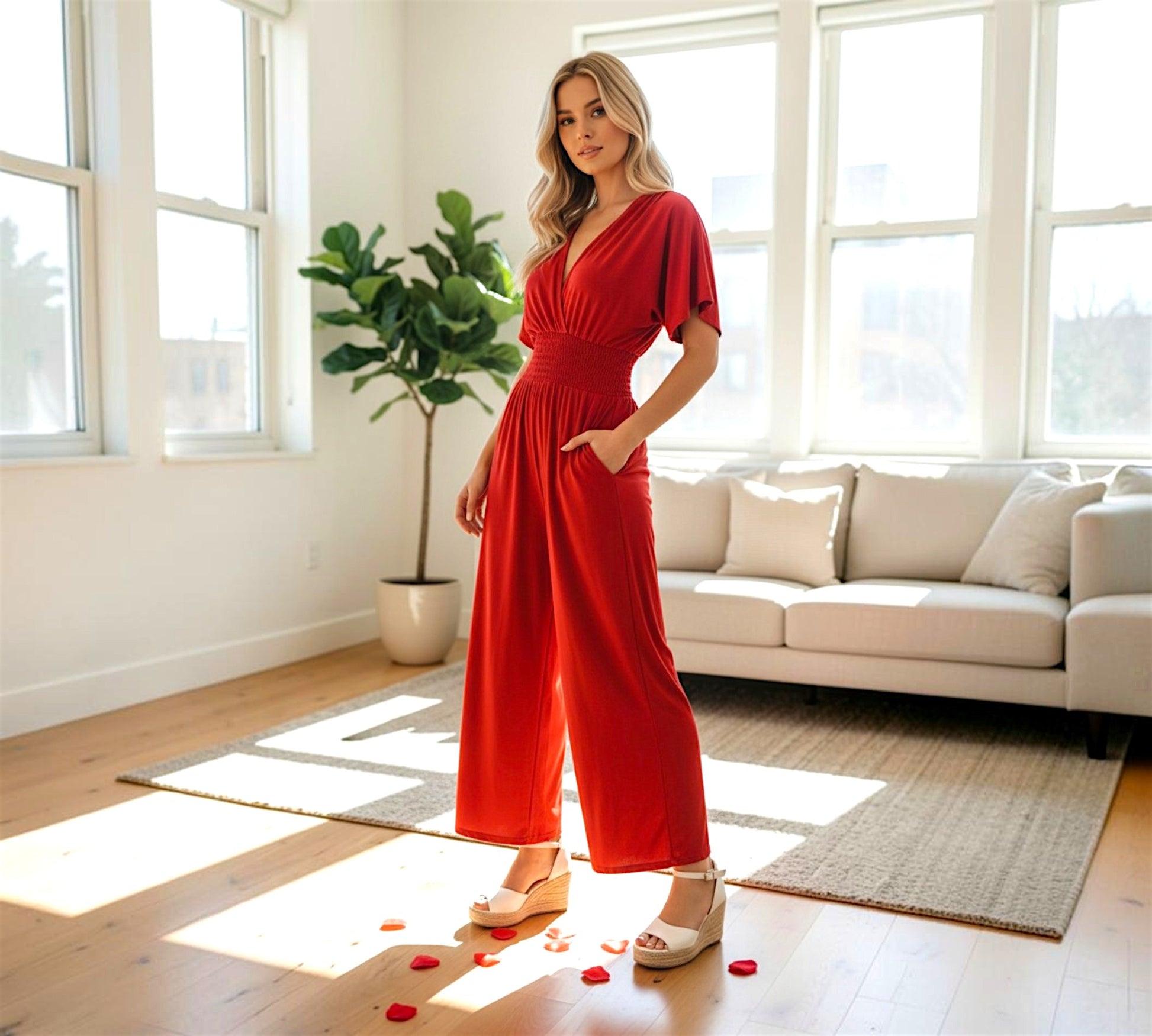 Plain Classy Slinky Wide Leg Jumpsuit - Above the Crowd Boutique