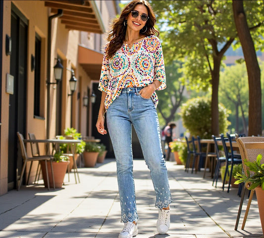 Bi-Stretch Crochet Trim Ankle Grazer Jeans - Above the Crowd Boutique