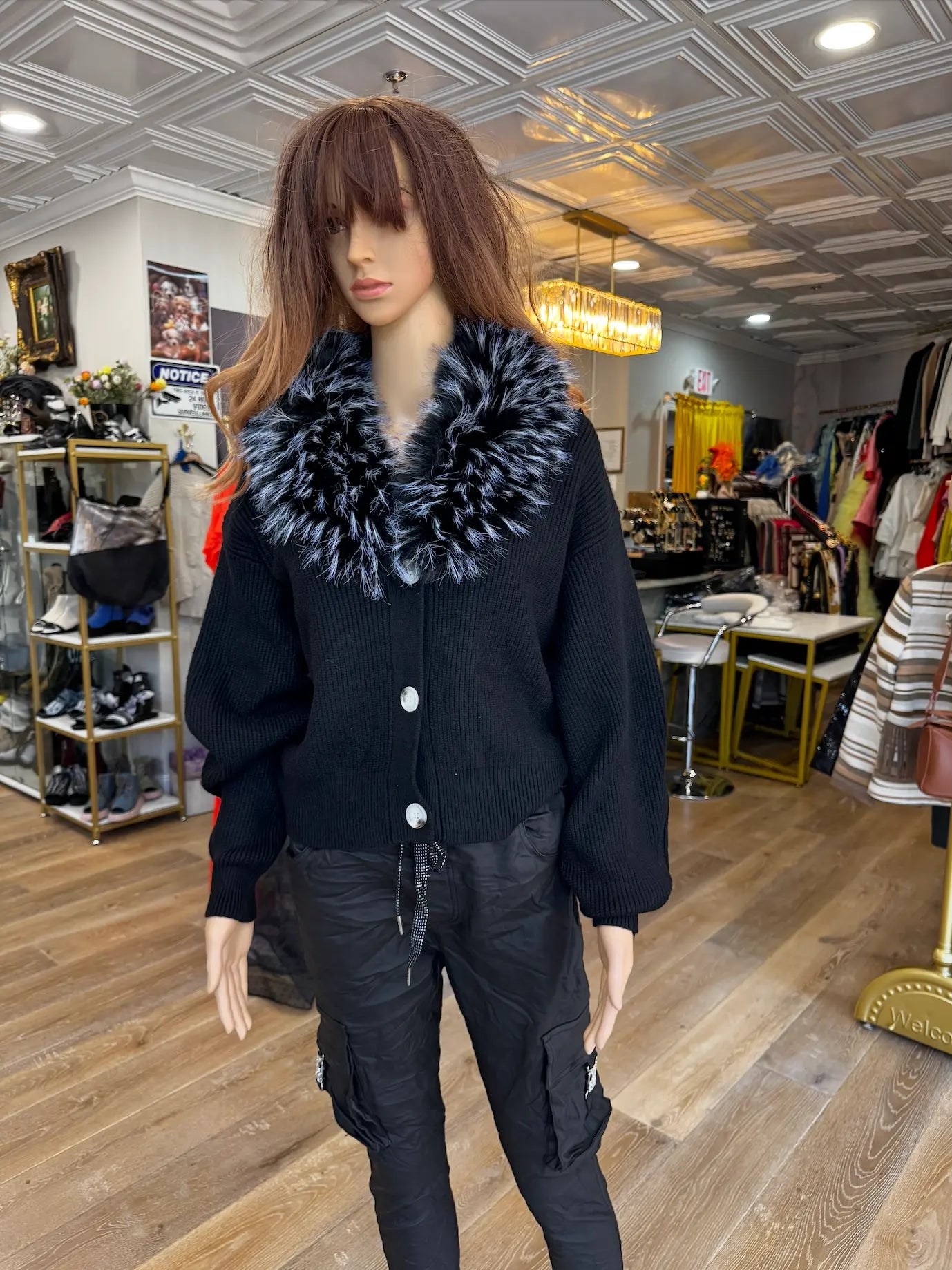 Karma Cardigan with Faux Fur Collar Karma