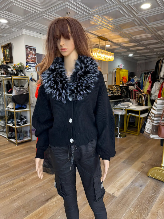 Karma Cardigan with Faux Fur Collar Karma