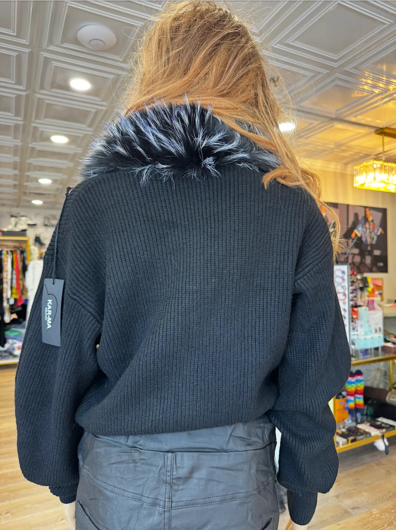 Karma Cardigan with Faux Fur Collar Karma