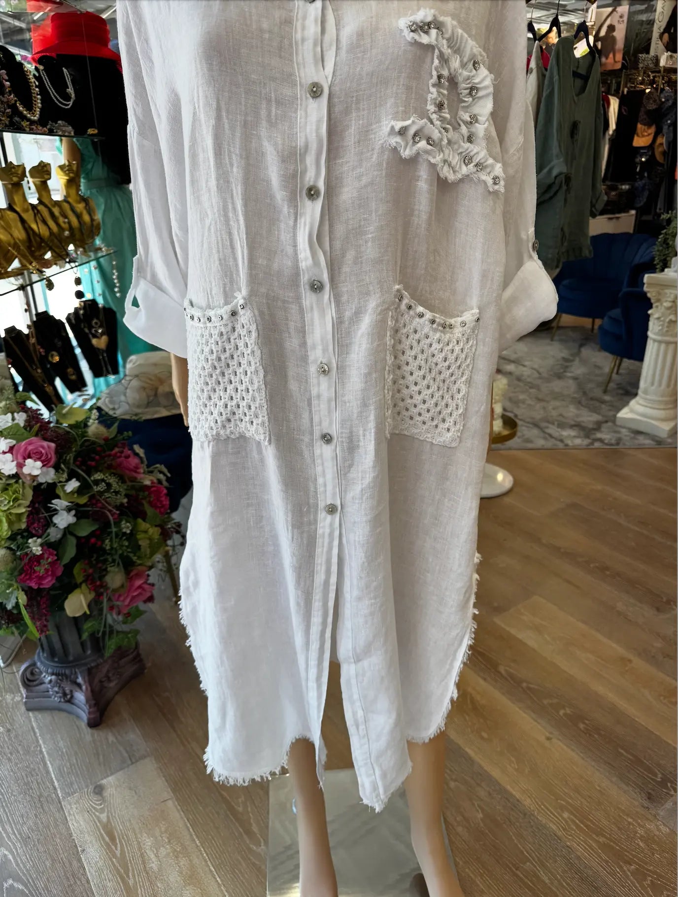 Karma Linen Embellished Button-Down Dress Karma