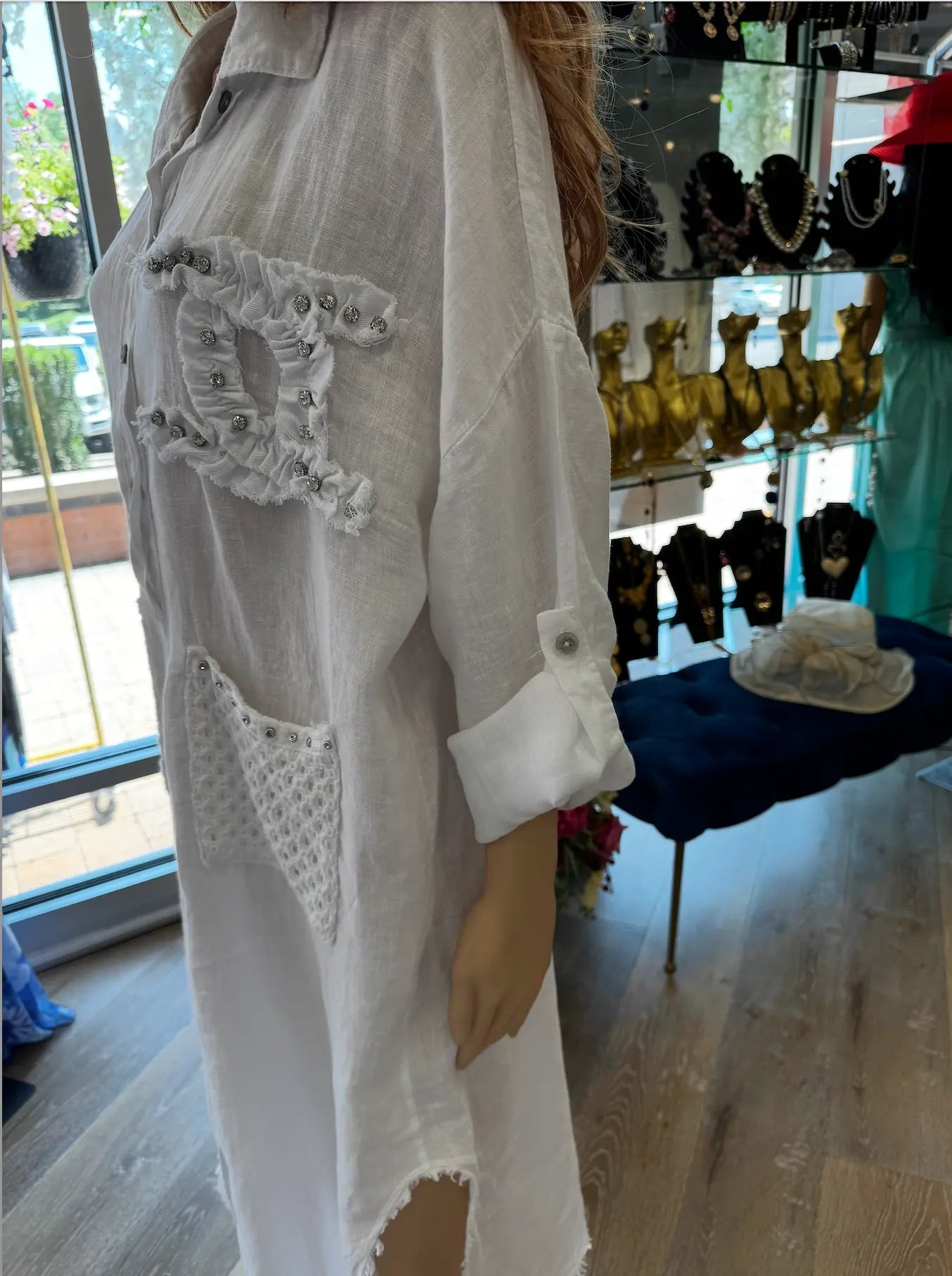 Karma Linen Embellished Button-Down Dress Karma