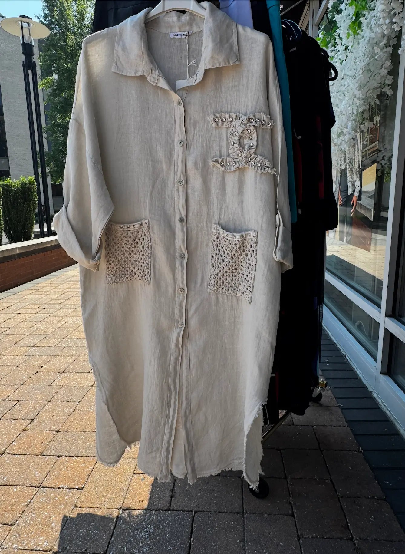 Karma Linen Embellished Button-Down Dress Karma