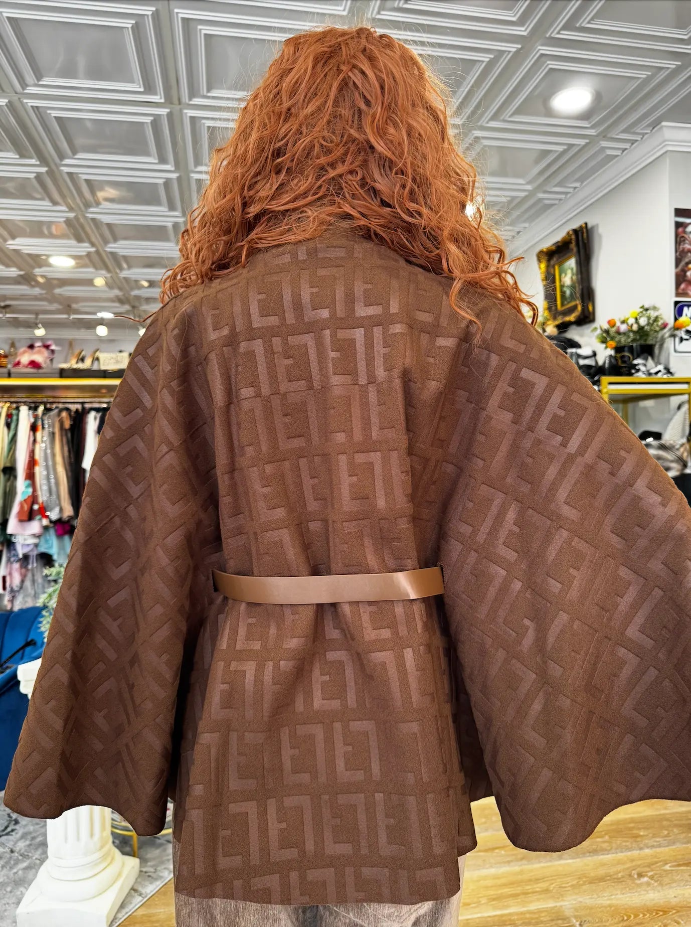 Karma Monogram Poncho with Belt – Brown & Black Karma