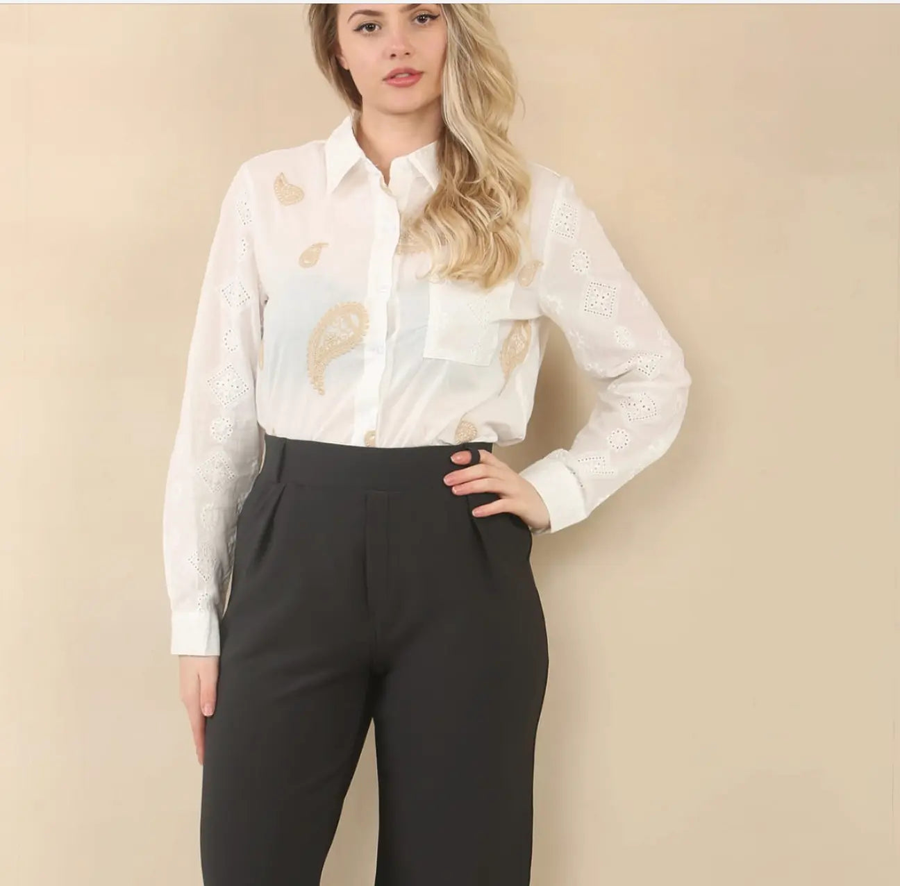 Kurt Muller Paisley Embroidered Anglais Cotton Shirt Kurt Muller