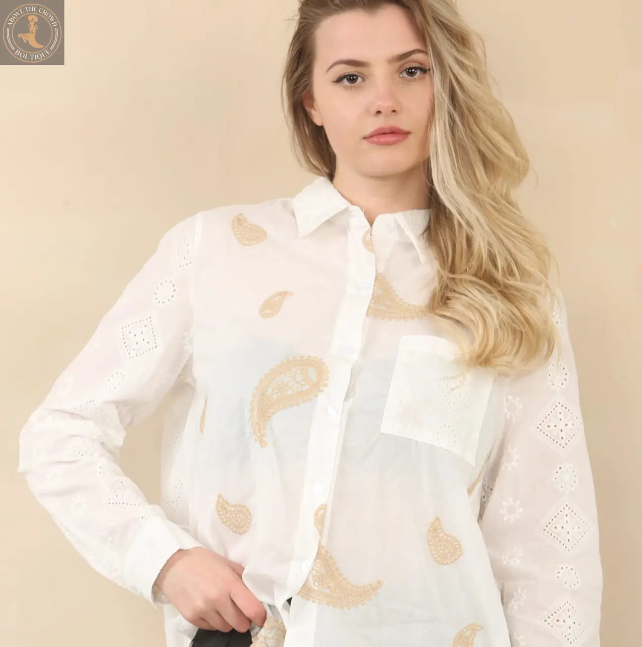 Kurt Muller Paisley Embroidered Anglais Cotton Shirt Kurt Muller