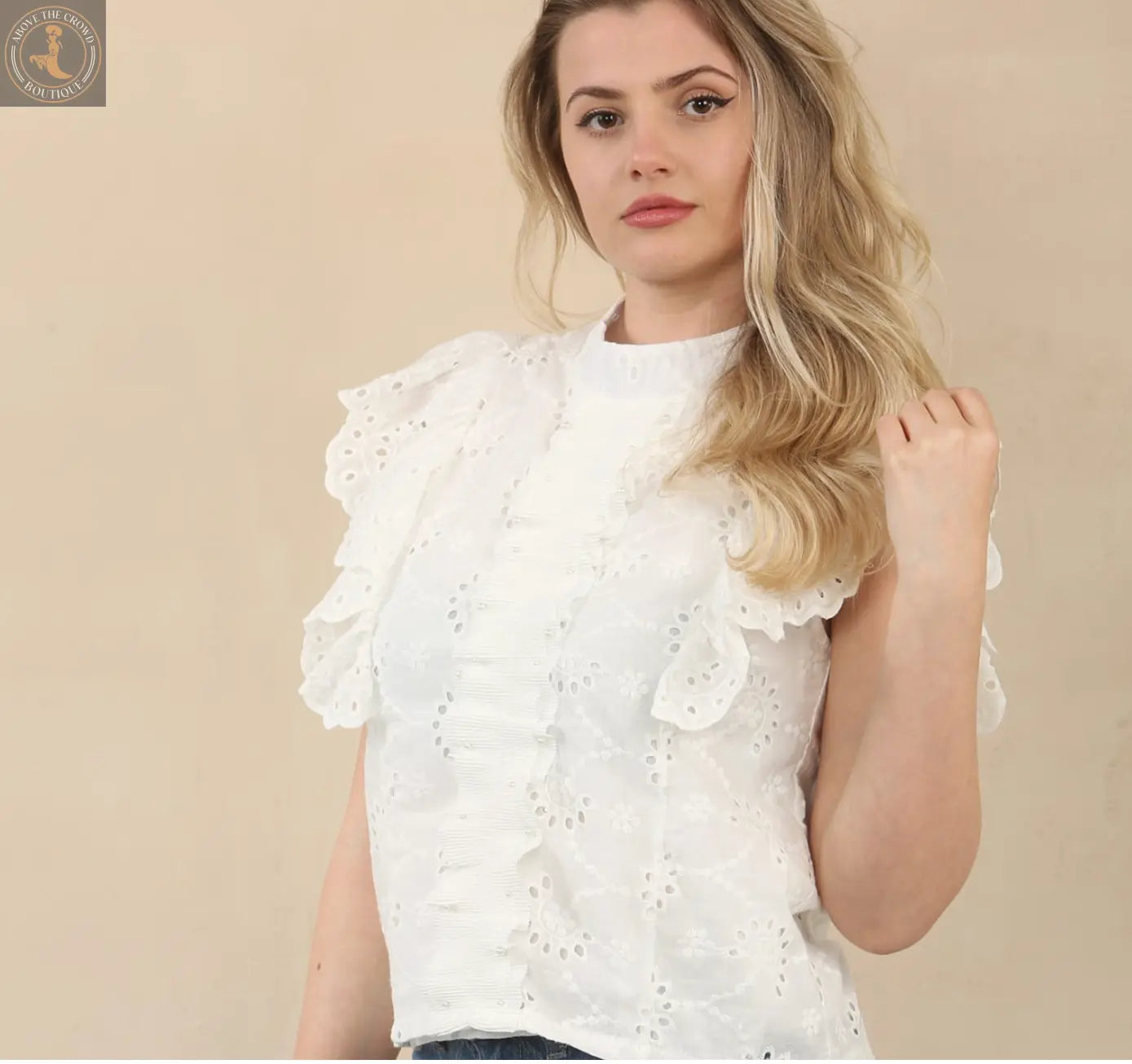 Kurt Muller Pearl Trim Anglais Lace Blouse Kurt Muller
