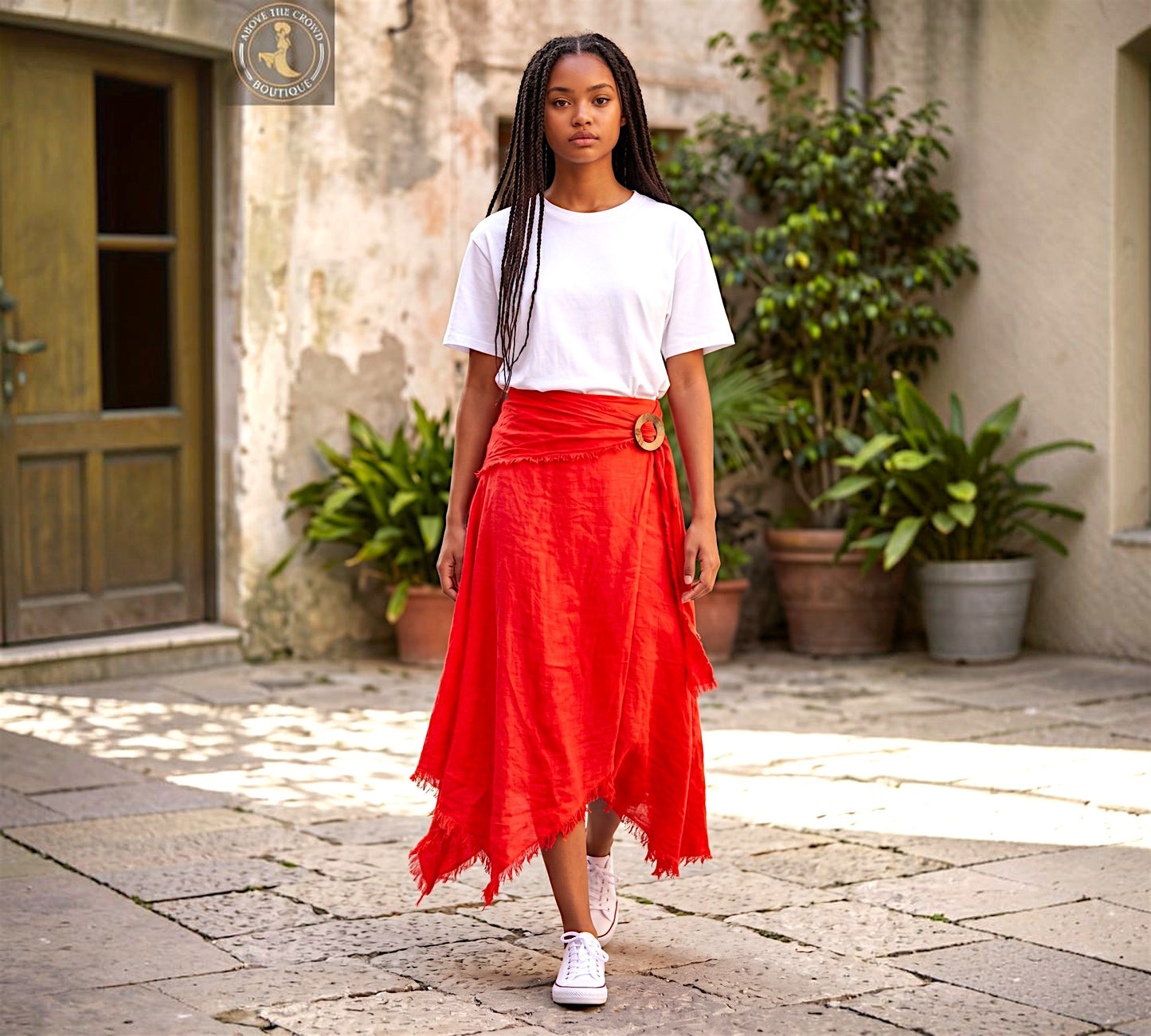 Linen and More 100% COCONUT LINEN BUTTON SKIRT - Above the Crowd Boutique