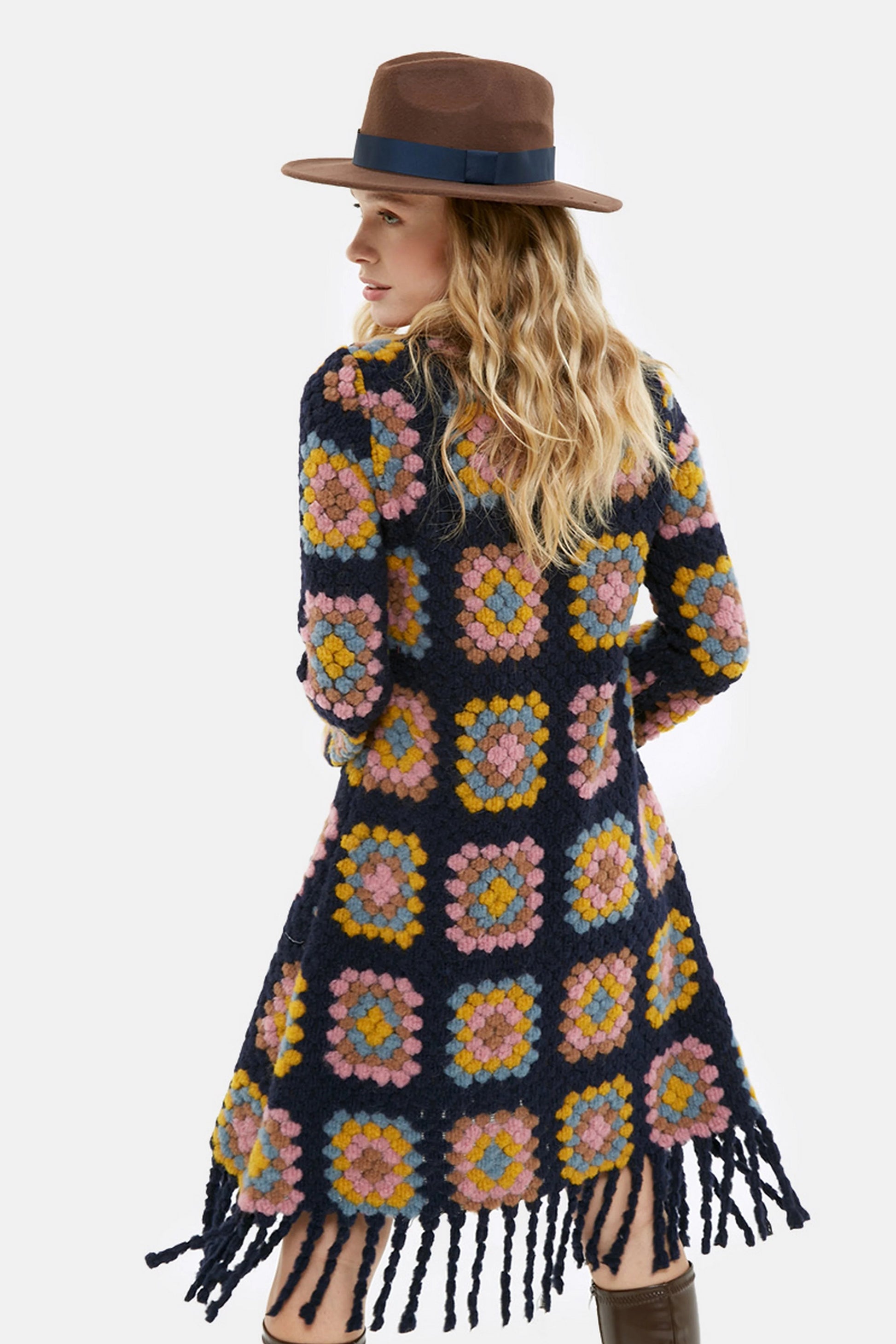 Lamiari Italian Wool Blend Dress - Midnight Blue & Pink, Stylish Fit Lamiari