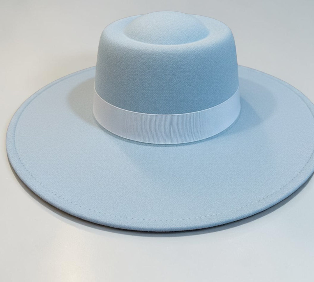Powder Blue Wide-Brim Fedora Hat with Bow And Gold-Tone Medallion - Above the Crowd Boutique