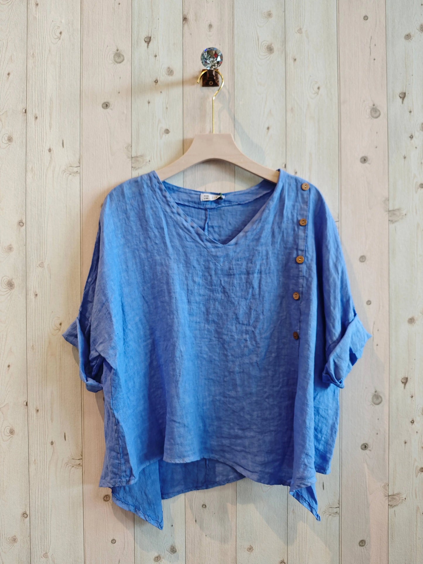 Linen And More 100% LINEN SIDE BUTTON BLOUSE Linen & More