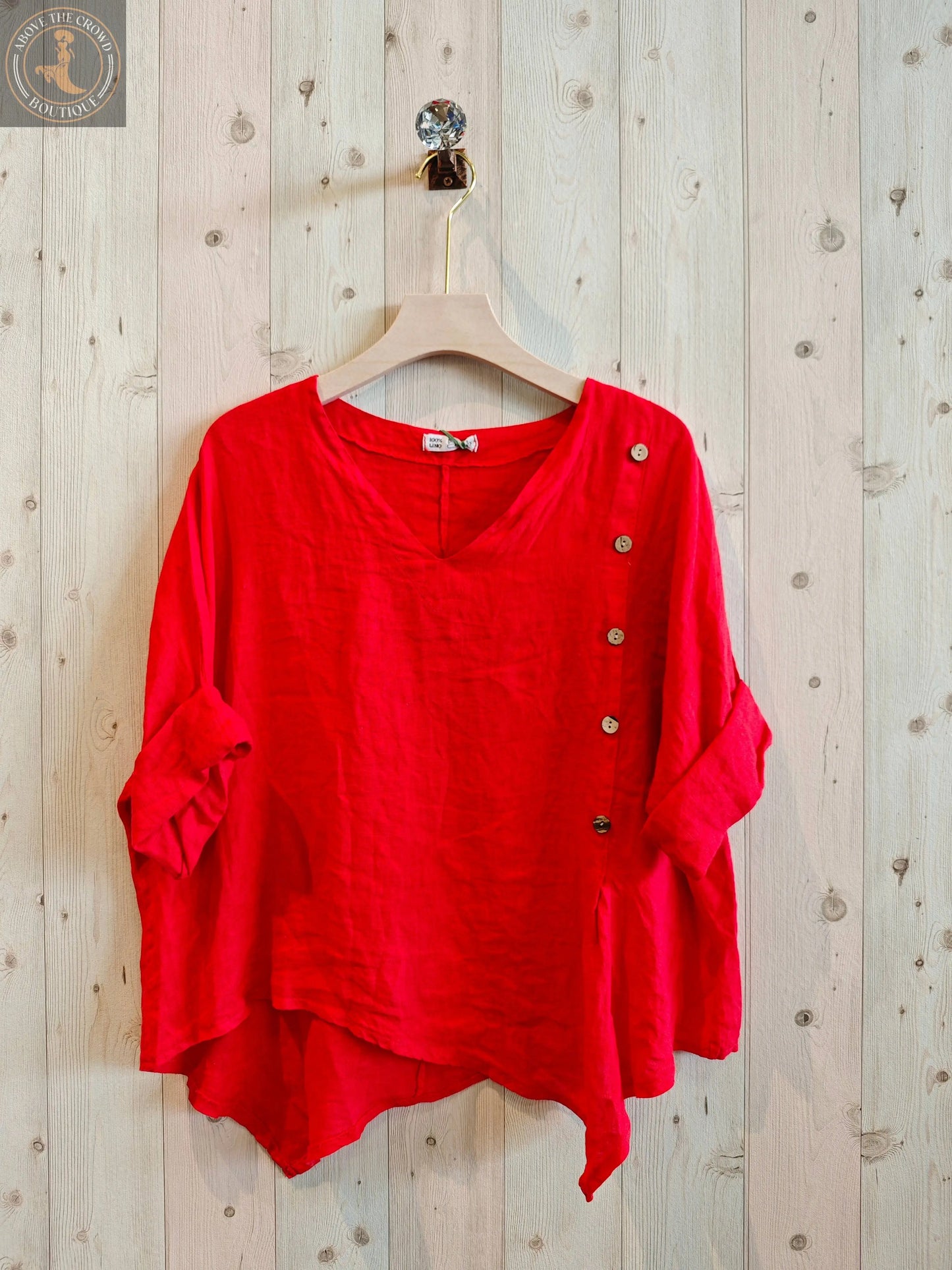 Linen And More 100% LINEN SIDE BUTTON BLOUSE Linen & More