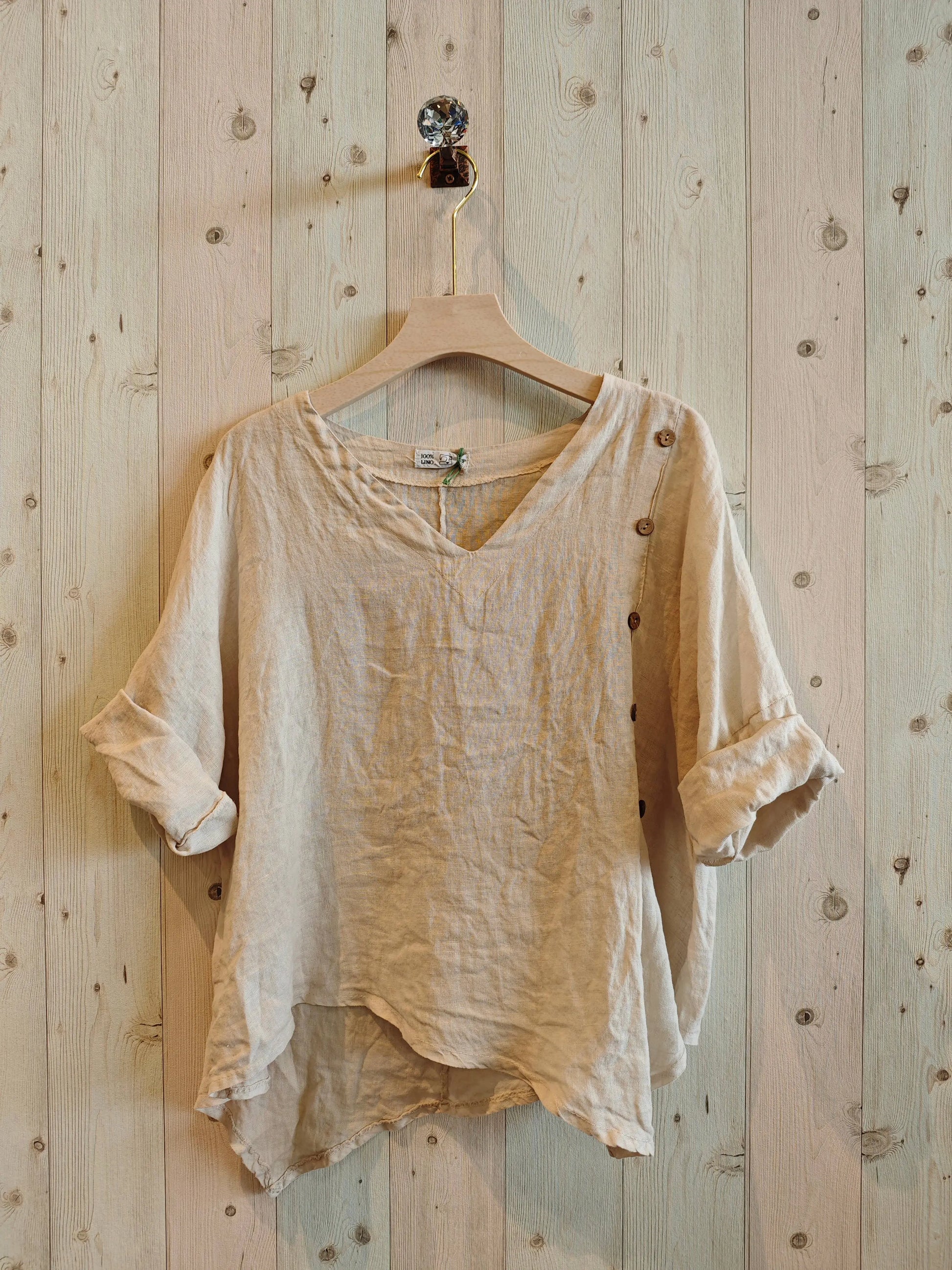 Linen And More 100% LINEN SIDE BUTTON BLOUSE Linen & More