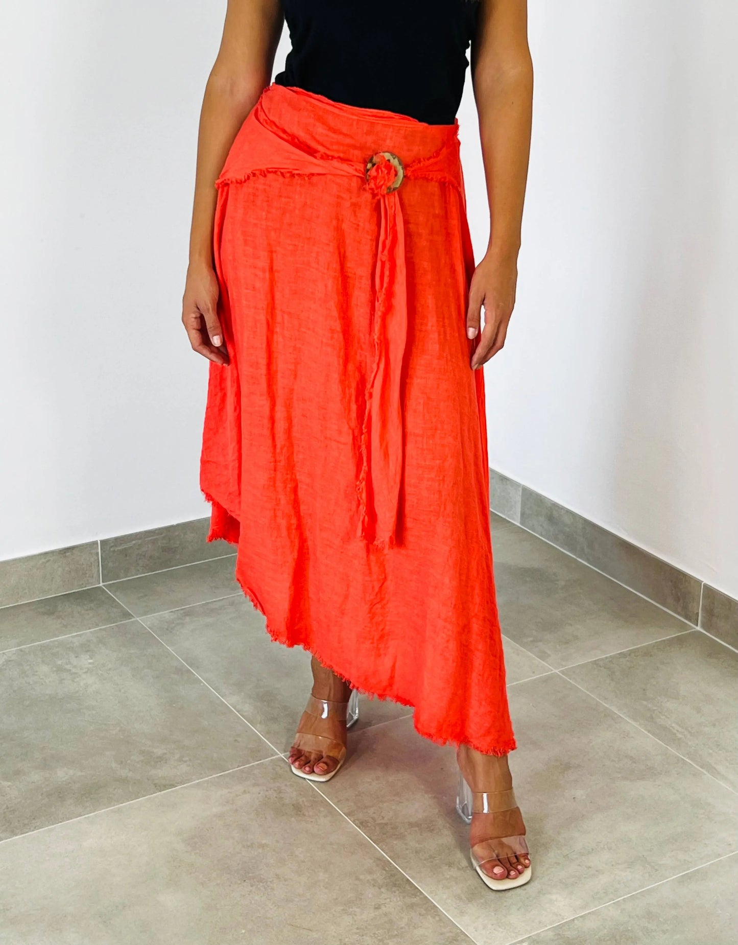 Linen and More 100% COCONUT LINEN BUTTON SKIRT Linen & More